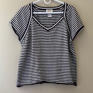 Talbots White and brown striped top 1X